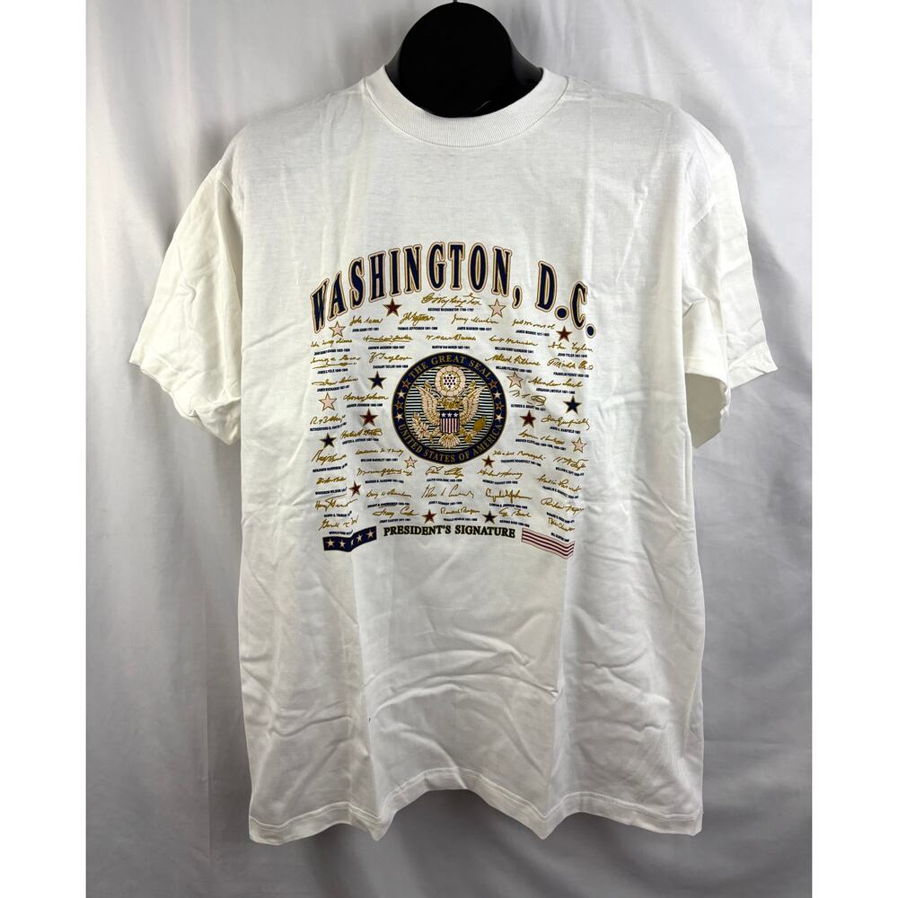 Vtg‎ Washington D.C. Presidents Signatures White T-Shirt Single Stitch LARGE 90s